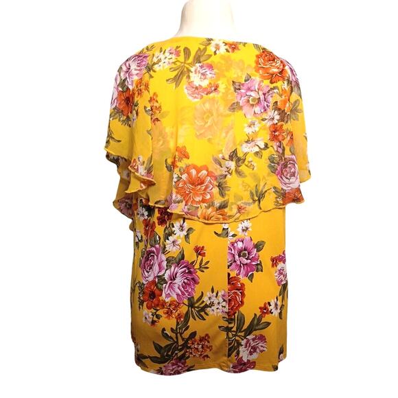 Exotic Tropical Tunic Blouse Sz L Yellow Rhinestones Floral Kimono Flowy Cottage - Picture 4 of 14